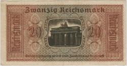 ALMANYA 20 MARK 1939-44 NAZİ-HİTLER DÖNEMİ İŞGAL TOPRAKLARI İÇİN. GAMALI HAÇLI. ÇOK ÇOK TEMİZ(-)