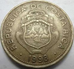 Kosta Rika 1998 100 Colones B.C.C.R. Kabartmalı Pirinç Madeni Para