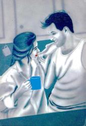 Aşk temalı  Kartpostal Sevgililer Kartpostal Çizim Karikatür Tarzı AND Ç-496 Kahve içen çift Eski Dönem Kartpostal