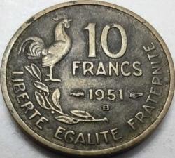 LOT.8 » Fransa 1951 10 Frank Guiraud Tasarımı Horoz Temalı Alüminyum-Bronz