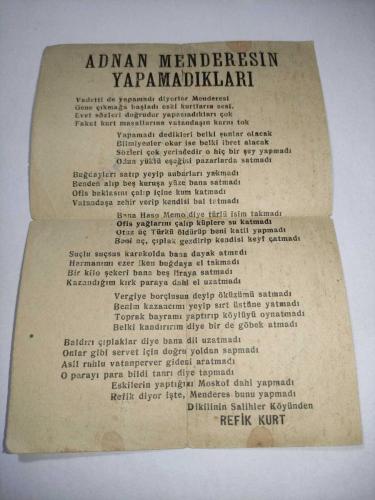20487-REFİK KURT TARAFINDAN KALEME ALINMIŞ ADNAN MENDERESİN YAPAMADIKLARI