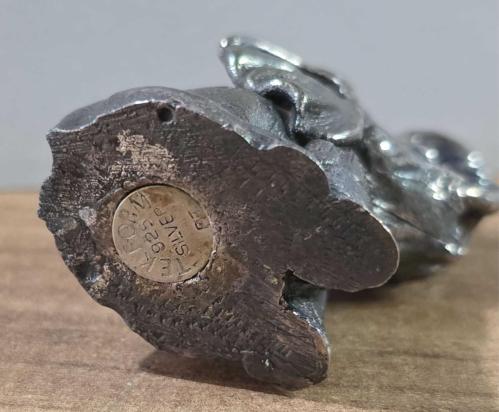 1980-90'lar Polyester Üzerine 925 Ayar Gümüş Kaplama Üretici Damgalı Minyatür Fil Figürü