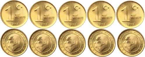 2005 Yılı 1 Kuruş Lot (5 Adet) - ÇİL TCM3175