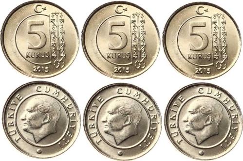 2015 Yılı 5 Kuruş Lot (3 Adet) - ÇİL TCM3184