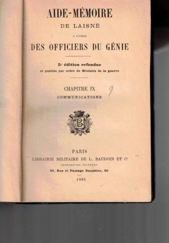 AIDE - MEMOIRE DE LAISNE A L'USAGE DES OFFICIERS DU GENIE CHAPITRE IX