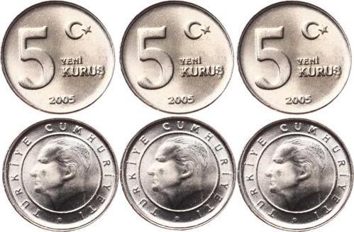 2005 Yılı 5 Kuruş Lot (3 Adet) - ÇİL TCM3185