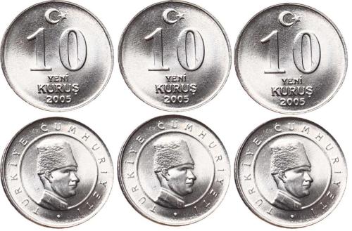 2005 Yılı 10 Kuruş Lot (3 Adet) - ÇİL TCM3186