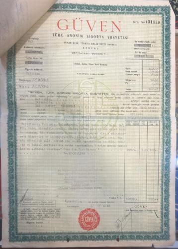 Güven Türk Anonim Sigorta Sosyetesi İstanbul'da Yangın Poliçesi Umumi Şartları Ve Makbuzu İle VI