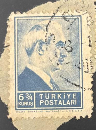 Türk Pulu - Turkish Stamp - Mektup Zarfından Kesilmiş / Postadan Geçmiş Pul Filateli - DAMGALI - İSMET İNÖNÜ TEMALI PUL, 6 3/4 KURUŞ - Türkiye Cumhuriyeti - NOSTALJİK DOĞUM GÜNÜ HEDİYESİ
