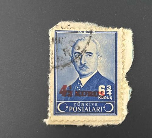 Türk Pulu - Turkish Stamp - Mektup Zarfından Kesilmiş / Postadan Geçmiş Pul Filateli -  DAMGALI - İSMET İNÖNÜ TEMALI PUL, 6 3/4 KURUŞ- Türkiye Cumhuriyeti - NOSTALJİK DOĞUM GÜNÜ HEDİYESİ
