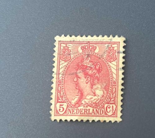 Hollanda Pulu - Nederland Stamp - Postadan Geçmiş Pul Filateli - Damgalı - KRALİÇE WILHELMİNA TEMALI PUL, 5 PARA - YABANCI PULLAR -NOSTALJİK DOĞUM GÜNÜ HEDİYESİ