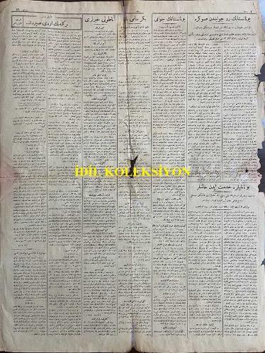 Osmanlıca Vakit Gazetesi, Orijinal Dönem Basım, (Ottoman Newspaper) - 29 Haziran 1921 - Sayı: 2177 - Hicri: 22 Şevval 1339 - Rumi: 29 Haziran 1337 - Muhacirler Buraya Naklediliyor - İzmit'te Muhtac-ı Muavenet Bir Halde Bulunan İslam Muhacirleri İstanbul'a Nakletmek Üzere Dün Yedi Vapur ve Bir Hilal-i Ahmer Heyeti İzmit'e Müteveccihen Hareket Etmiştir - Son Alınan Haberler, Yunanlıların İzmit'te Bulunan Ağırlıklarıyla Top ve Cephanelerini Kamilen Naklettiklerini Göstermektedir. Kuva-yı Milliye İzmit'in Pek Yakınında Bulunan Derbent Mevkiine Kadar Gelmiştir. Haber Aldığımıza Göre İzmit, Dün Akşama Kadar Kamilen Tahliye Edilmiş Bulunacaktı - Taarruza Geçeceklerini Tekrar İlan Ediyorlar - Kralın Riyaseti Altında Bir Meclis Taarruzun Gününü Kararlaştıracak İmiş - Atina'da Asabiyet ve Gazetelerin Mütalaatı - Gazeteler Tavassut Teklifinin Reddedilmesini Muvafık Buluyorlar - Bursa Cephesinde Vaziyet - İzmit Cephesindeki İnhilal Bu Havaliye de Sirayet Etti