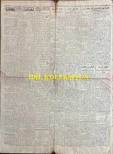 Osmanlıca Vakit Gazetesi, Orijinal Dönem Basım, (Ottoman Newspaper) - 29 Haziran 1921 - Sayı: 2177 - Hicri: 22 Şevval 1339 - Rumi: 29 Haziran 1337 - Muhacirler Buraya Naklediliyor - İzmit'te Muhtac-ı Muavenet Bir Halde Bulunan İslam Muhacirleri İstanbul'a Nakletmek Üzere Dün Yedi Vapur ve Bir Hilal-i Ahmer Heyeti İzmit'e Müteveccihen Hareket Etmiştir - Son Alınan Haberler, Yunanlıların İzmit'te Bulunan Ağırlıklarıyla Top ve Cephanelerini Kamilen Naklettiklerini Göstermektedir. Kuva-yı Milliye İzmit'in Pek Yakınında Bulunan Derbent Mevkiine Kadar Gelmiştir. Haber Aldığımıza Göre İzmit, Dün Akşama Kadar Kamilen Tahliye Edilmiş Bulunacaktı - Taarruza Geçeceklerini Tekrar İlan Ediyorlar - Kralın Riyaseti Altında Bir Meclis Taarruzun Gününü Kararlaştıracak İmiş - Atina'da Asabiyet ve Gazetelerin Mütalaatı - Gazeteler Tavassut Teklifinin Reddedilmesini Muvafık Buluyorlar - Bursa Cephesinde Vaziyet - İzmit Cephesindeki İnhilal Bu Havaliye de Sirayet Etti