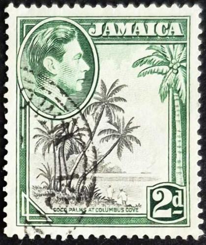 +++  JAMAICA K. GEORGE VI ,   PALMİYE AĞAÇLARI       1938   2.D   - DAMGALI