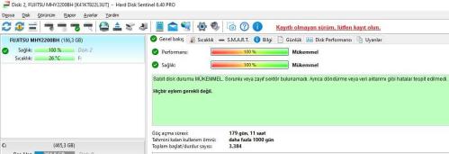 FUJITSU 200 GB 2.5” SATA Laptop Hard Disk (Sağlık 100 , Sorunsuz)