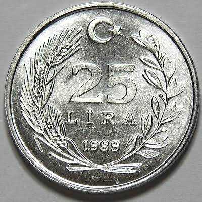 TÜRKİYE CUMHURİYETİ 25 LİRA 1989( ÇİL) NADİR