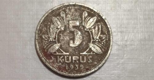 TÜRKİYE CUMHURİYETİ 5 KURUŞ 1939