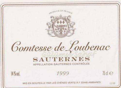 LOT.12 » Şarap Etiketi: Comtesse de Loubenac, Sauternes, 1999