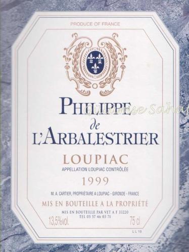 LOT.16 » Şarap Etiketi: Philippe de l'Arbalestrier, Loupiac, 1999