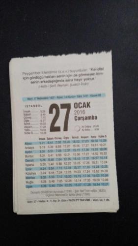 27  Ocak 2016 Fazilet  orijinal takvim yaprağı doğum günü - özel gün hediyesi