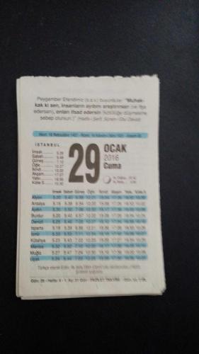 29  Ocak 2016 Fazilet  orijinal takvim yaprağı doğum günü - özel gün hediyesi