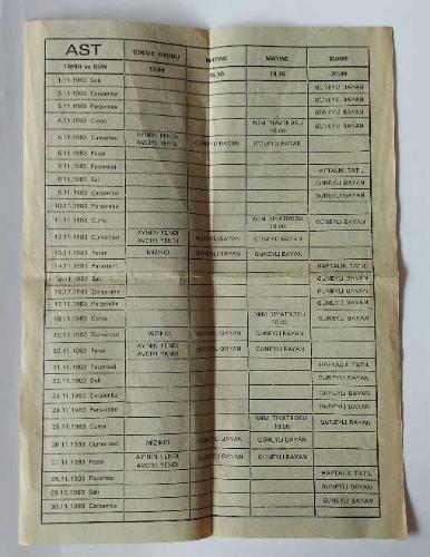 Ankara Sanat Tiyatrosu (AST) 1983-84 Dönemi 1 - 30 Kasım Oyun Düzeni