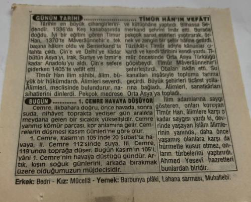 20 Şubat 1997-Orijinal Takvim Yaprağı-Doğum Günü-Söz,Nişan,Nikâh,Düğün ve Önemli Günler Hediyesi-Türkiye Gazetesi Takvimi-Ayet,Hadis (Vergi)-I. Cemre'nin havaya düşmesi-Timur Han'ın Vefatı-1. Cemre Havaya Düşüyor-Erkek:Bedri,Kız:Mücella