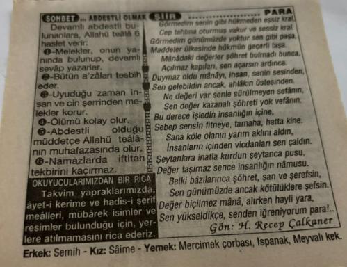 30 Mart 1997-Orijinal Takvim Yaprağı-Doğum Günü-Söz,Nişan,Nikâh,Düğün ve Önemli Günler Hediyesi-Türkiye Gazetesi Takvimi-Ayet,Hadis (Vergi)-Cezayirli Gazi Hasan Paşa'nın vefatı(1790)-Abdestli Olmak-Para-Erkek:Semih,Kız:Saime