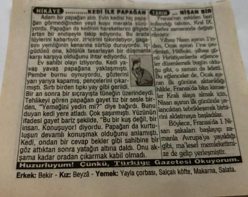 31 Mart 1997-Orijinal Takvim Yaprağı-Doğum Günü-Söz,Nişan,Nikâh,Düğün ve Önemli Günler Hediyesi-Türkiye Gazetesi Takvimi-Ayet,Hadis (Vergi)-Gecaş ve Varto'nun Kurtuluşları-Kedi ile Papağan-Nisan Bir-Erkek:Bekir,Kız:Beyza