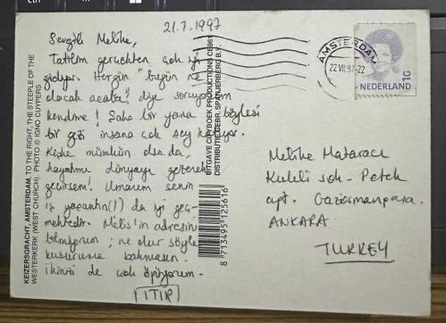 1997 Hollandadan Türkiyeye yollanmış pullu postadan geçmiş  Eski Kartpostal