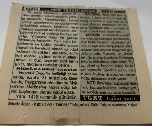 7 Mayıs 1997-Orijinal Takvim Yaprağı-Doğum Günü-Söz,Nişan,Nikâh,Düğün ve Önemli Günler Hediyesi-Türkiye Gazetesi Takvimi-Ayet,Hadis (Yeni Hilal)-Mithat Paşa'nın Ölümü(1884)-Hicri Yılbaşı-Bezelye Çorbası-Erkek:Adem,Kız:Havva