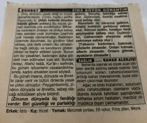 13 Mayıs 1997-Orijinal Takvim Yaprağı-Doğum Günü-Söz,Nişan,Nikâh,Düğün ve Önemli Günler Hediyesi-Türkiye Gazetesi Takvimi-Ayet,Hadis (Hadis-i Şerif)-Gençlik Haftası-Zina Büyük Günahtır-Bahar Alerjisi-Erkek:İdris,Kız:Hicret