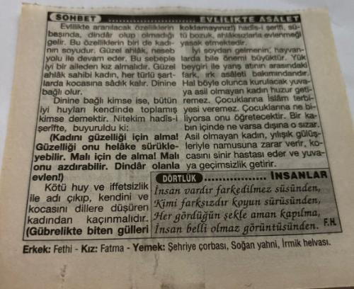 23 Mayıs 1997-Orijinal Takvim Yaprağı-Doğum Günü-Söz,Nişan,Nikâh,Düğün ve Önemli Günler Hediyesi-Türkiye Gazetesi Takvimi-Ayet,Hadis (Hadis-i Şerif)-Dandanakan Zaferi(1040)-Evlilikte Asalet-İnsanlar-Erkek:Fethi,Kız:Fatma