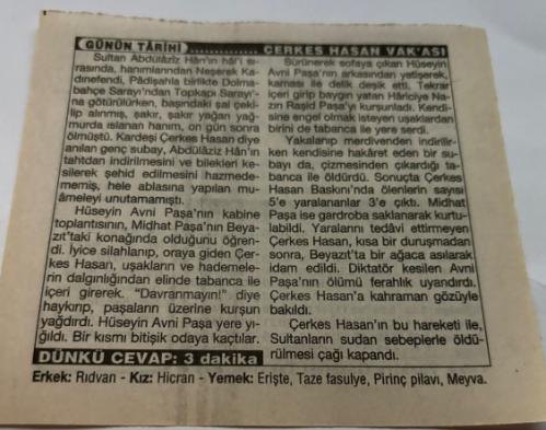 15 Haziran 1997-Orijinal Takvim Yaprağı-Doğum Günü-Söz,Nişan,Nikâh,Düğün ve Önemli Günler Hediyesi-Türkiye Gazetesi Takvimi-Ayet,Hadis (Hadis-i Şerif)-Çerkes Hasan Bey Vak'ası(1876)-Çerkes Hasan Vak'ası-Erkek:Rıdvan,Kız:Hicran