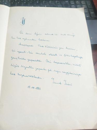 Kitaptan çıkma İsmet İnönü ve imzalı baskı sayfası