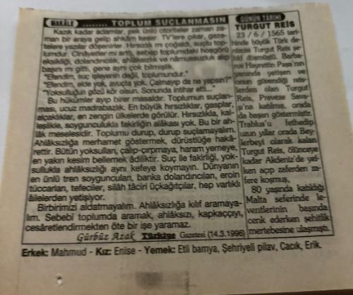 23 Haziran 1997-Orijinal Takvim Yaprağı-Doğum Günü-Söz,Nişan,Nikâh,Düğün ve Önemli Günler Hediyesi-Türkiye Gazetesi Takvimi-Ayet,Hadis (Hadis-i Şerif)-Hazret-i Ali'nin halife seçilmesi(656)-Toplum Suçlanmasın-Turgut Reis-Erkek:Mahmud,Kız:Enise