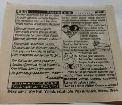 29 Haziran 1997-Orijinal Takvim Yaprağı-Doğum Günü-Söz,Nişan,Nikâh,Düğün ve Önemli Günler Hediyesi-Türkiye Gazetesi Takvimi-Ayet,Hadis (Abdulkadir-i Geylani)-Yaprak Fırtınası-Rabbim-Şiir-Erkek:Kamil,Kız:İclal
