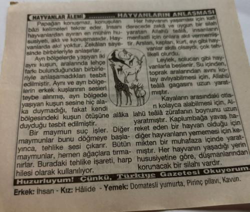 26 Temmuz 1997-Orijinal Takvim Yaprağı-Doğum Günü-Söz,Nişan,Nikâh,Düğün ve Önemli Günler Hediyesi-Türkiye Gazetesi Takvimi-Ayet,Hadis (Hadis-i Şerif)-Edirne ve Kırklareli'nin Yunanistan tarafından işgali(1920)-Hayvanların Anlaşması-Erkek:İhsan,Kız:Halide