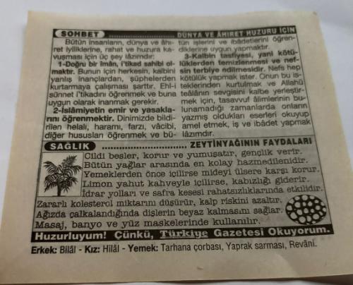 29 Temmuz 1997-Orijinal Takvim Yaprağı-Doğum Günü-Söz,Nişan,Nikâh,Düğün ve Önemli Günler Hediyesi-Türkiye Gazetesi Takvimi-Ayet,Hadis (Hadis-i Şerif)-Üzümlerin olgunlaşmaya başlaması-Dünya ve Ahiret Huzuru İçin-Zeytinyağı'nın Faydaları-Erkek:Bilal,Kız:Hilal