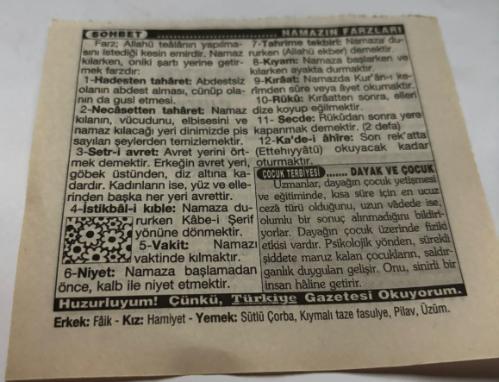 1 Ağustos 1997-Orijinal Takvim Yaprağı-Doğum Günü-Söz,Nişan,Nikâh,Düğün ve Önemli Günler Hediyesi-Türkiye Gazetesi Takvimi-Ayet,Hadis (Said bin Ümeyr)-Eyyam-ı Bahur'un bağışlanması-Namazın Farzları-Dayak ve Çocuk-Erkek:Faik,Kız:Hamiyet