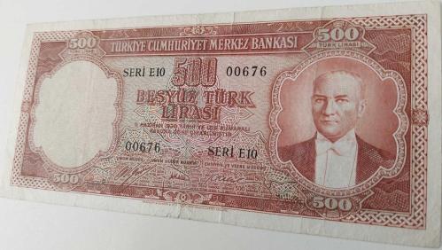 5.EMİSYON 1.TERTİP 500 TÜRK LİRASI KAĞIT PARA SERİ E10 00676 SERİ NOLU SERİNİN EN NADİRLERİNDENDİR NATUREL OLUP ÇOK ÇOK TEMİZDİR ÇOK NADİRDİR