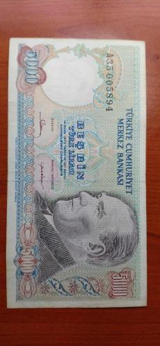 NADİR 7.EMİSYON A SERİSİ KÜÇÜK MEVLANA 5000 LİRA ÇOK ÇOK TEMİZ KONDİSYONDA