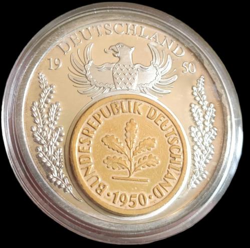 LOT.20 » Almanya 10 pfennig temalı Proof baskı hatıra Altın ve Gümüş kaplama Madalyon 40mm