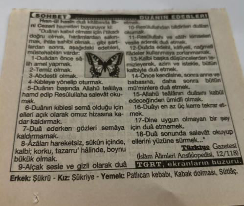 22 Ağustos 1997-Orijinal Takvim Yaprağı-Doğum Günü-Söz,Nişan,Nikâh,Düğün ve Önemli Günler Hediyesi-Türkiye Gazetesi Takvimi-Ayet,Hadis (Molla Cami)-Tunus'un Fethi(1534)-Duanın Edepleri-Erkek:Şükrü,Kız:Şükriye