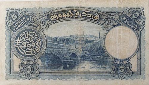 1.EMİSYON 5 LİRA (LİVRE) 1.TERTİP ORİJİNAL KAĞIT PARA NATÜREL SERİE 15 309996 SERİ NOLU ÇOK TEMİZ ÇOK NADİR