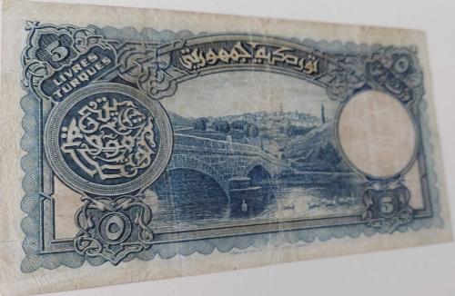1.EMİSYON 5 LİRA (LİVRE) 1.TERTİP ORİJİNAL KAĞIT PARA NATÜREL SERİE 15 309996 SERİ NOLU ÇOK TEMİZ ÇOK NADİR
