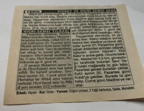 20 Eylül 1997-Orijinal Takvim Yaprağı-Doğum Günü-Söz,Nişan,Nikâh,Düğün ve Önemli Günler Hediyesi-Türkiye Gazetesi Takvimi-Ayet,Hadis (Süfyan-ı Sevri)-Peygamberimizin Mekke'den Medine'ye Hicreti(622)-Hicri-Şemsi Yılbaşı(1376)-Hicret ve Hicri Şemsi Sene-Hicri-Şemsi Yılbaşı-Erkek:Veysel,Kız:Vedia