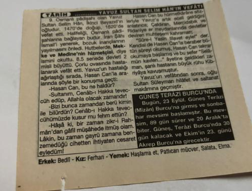 23 Eylül 1997-Orijinal Takvim Yaprağı-Doğum Günü-Söz,Nişan,Nikâh,Düğün ve Önemli Günler Hediyesi-Türkiye Gazetesi Takvimi-Ayet,Hadis (Hadis-i Şerif)-Güneş,Terazi(Mizan)Burcu'nda.(02.57) DDY'nın kuruluşu.(1856)-Sonbahar'ın başlangıcı-Yavuz Sultan Selim Han'ın Vefatı-Erkek:Bedii,Kız:Ferhan