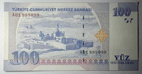 8.Emisyon 100 Yeni Türk Lirası (YTL) A01 889099 Çil Kondisyonda Koleksiyonluk Eski Para
