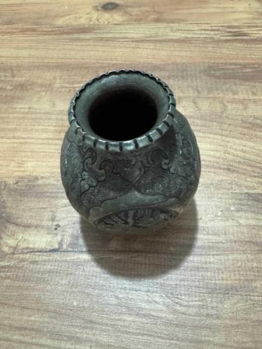 Antika El İşçiliği Kabartma Desenli Dekoratif Antik  Gümüş kaplama  küçük Vazo Boy 13 cm